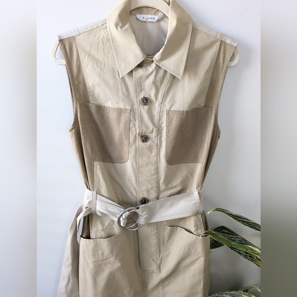 NWOT FRAME  Tan Sleeveless Jumpsuit with Belt - Picture 2 of 11